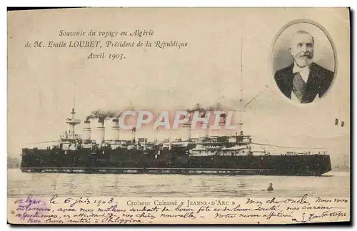 Ansichtskarte AK Bateau Souvenir du voyage en Algerie de Emile Loubet Croiseur Cuirasse Jeanne d&#39Arc