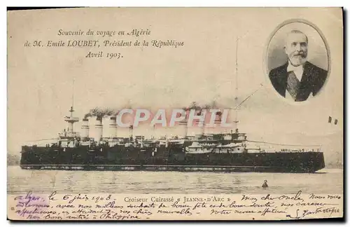 Cartes postales Bateau Souvenir du voyage en Algerie de Emile Loubet Croiseur Cuirasse Jeanne d&#39Arc