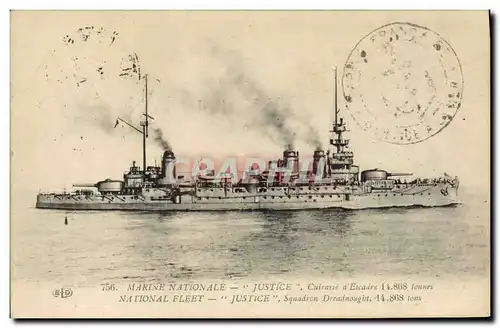 Cartes postales Bateau Justice Cuirasse d'escadre