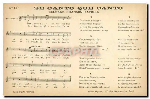 Cartes postales Se Canto Que Canto Celebre chanson patoise