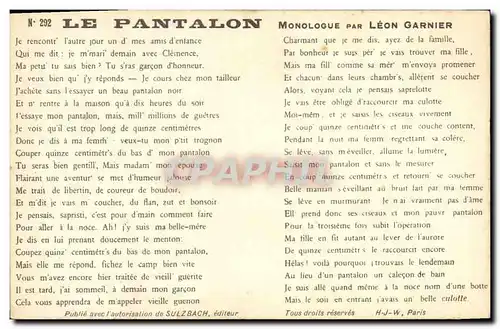 Cartes postales Le Pantalon Monologue de Leon Garnier