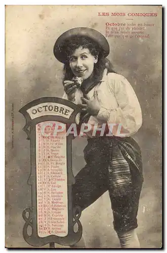 Cartes postales Fantaisie Femme Les mois comiques Octobre