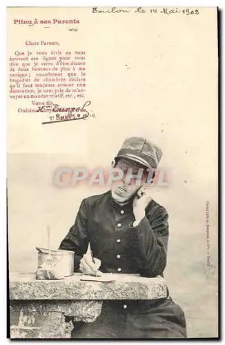 Cartes postales Fantaisie Pitou a ses parents Militaria