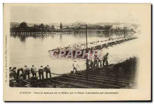 Ansichtskarte AK Militaria Avignon Pont de bateaux sur le Rhone par le Genie Lancement par conversion