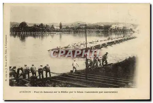 Cartes postales Militaria Avignon Pont de bateaux sur le Rhone par le Genie Lancement par conversion