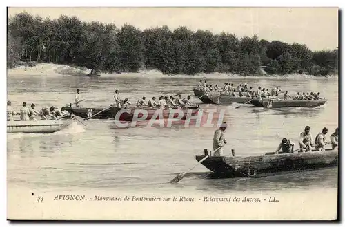 Cartes postales Militaria Avignon Manoeuvres de pontonniers sur le Rhone Relevement des ancres