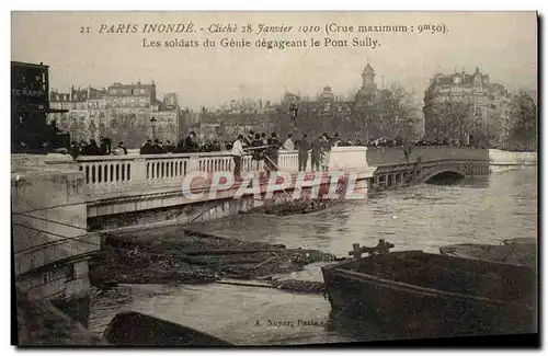 Ansichtskarte AK Militaria Paris Inonde Janvier 1910 Les soldats du genie degageant le pont Sully