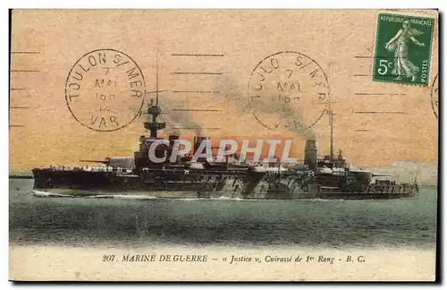 Cartes postales Bateau Justice Cuirasse de 1er rang