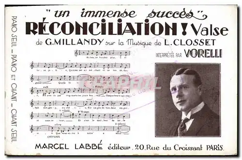 Cartes postales Reconcilation Valse Millandy Closset Vorelli Marcel Labbe Rue du Croissant Paris