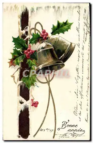 Cartes postales Fantaisie Fleurs Bonne annee Cloche