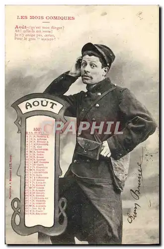 Cartes postales Fantaisie Les mois comiques Aout Militaria