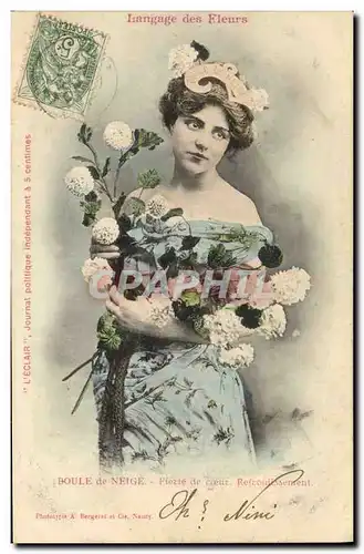 Cartes postales Fantaisie Femme Le langage des Fleurs Boule de neige Fierte de coeur Refroidissement