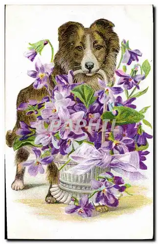 Cartes postales Chien Chiens Chiot Fleurs