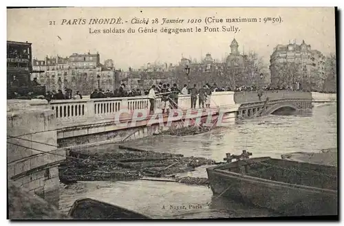 Ansichtskarte AK Militaria Paris Inonde 28 janvier 1910 Les soldats du Genie degageant le Pont Sully
