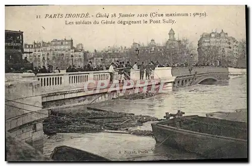 Cartes postales Militaria Paris Inonde 28 janvier 1910 Les soldats du Genie degageant le Pont Sully