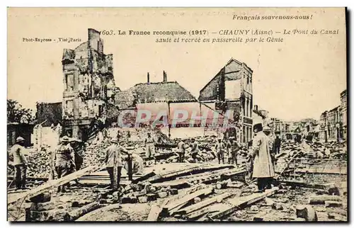 Cartes postales Militaria Chauny le pont du canal sasute et recree en passerelle par le Genie