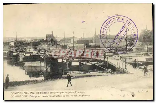 Cartes postales Militaria Compiegne Pont de bateaux construit par le genie francais