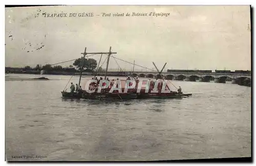 Cartes postales Militaria Travaux du Genie Pont volant de bateaux d&#39equipage