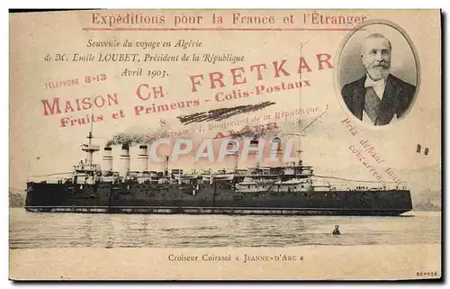 Cartes postales Bateau Croiseur Cuirasse Jeanne d&#39Arc Maison Frektkar Alger