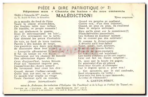 Cartes postales Piece a dire patriotique malediction Mlle Ameline Bruxelles