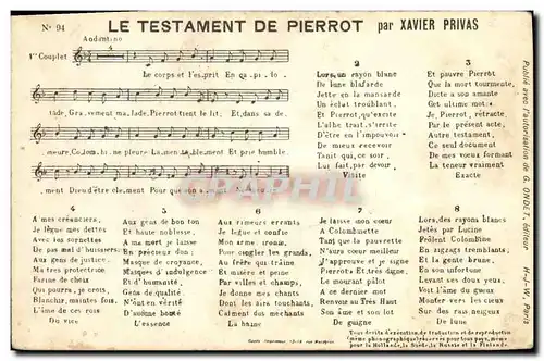 Cartes postales Le testament de Pierrot Xavier Privas