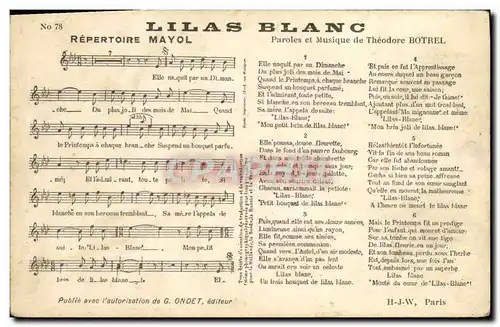 Cartes postales Lilas Blanc Theodore Botrel