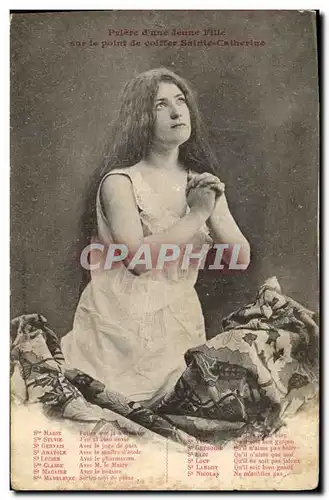 Cartes postales Fantaisie Femme Priere d'une jeune fille sur le point de coiffer Sainte Catherine