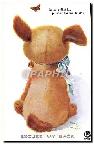 Cartes postales Chien Chiot Chiens Excuse my back Papillon