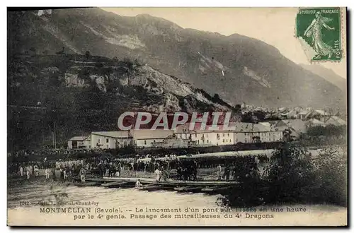 Ansichtskarte AK Militaria Montmelian Le lancement d&#39un pont sur l&#39Isere en une heure par le 4eme Genie Pas