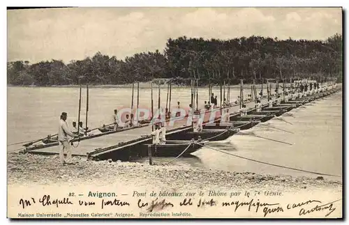 Cartes postales Militaria Avignon Pont de bateaux sur le Rhone par le 7eme Genie