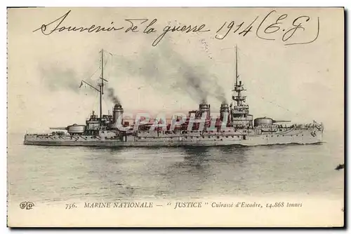 Cartes postales Bateau Justice Cuirasse d'escadre