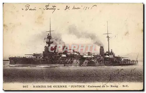 Cartes postales Bateau Justice Cuirasse de 1er rang