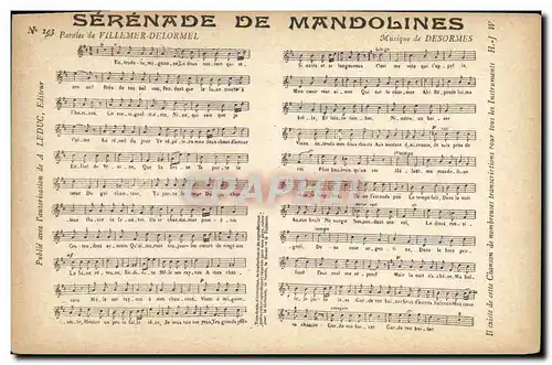 Cartes postales Serenade de Mandolines Villemer Delormel Desormes