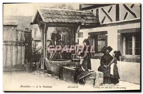 Ansichtskarte AK Folklore Alsace A la fontaine Buswiller