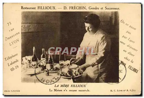 Cartes postales Cuisine Restaurant Fillioux Frechin La mere Fillioux Rue Duquesne Lyon