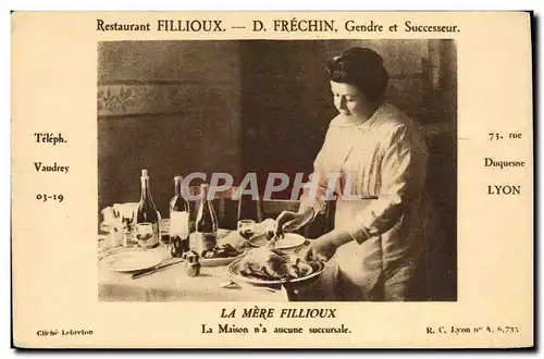 Cartes postales Cuisine Restaurant Fillioux Frechin La mere Fillioux Rue Duquesne Lyon