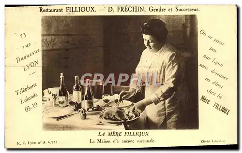 Cartes postales Cuisine Restaurant Fillioux Frechin La mere Fillioux Rue Duquesne Lyon