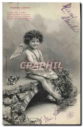 Cartes postales Fantaisie Enfant Ange Poisson d&#39Avril