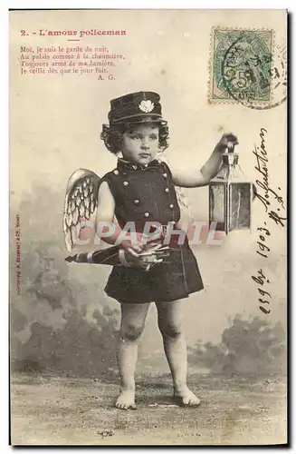 Cartes postales Fantaisie Enfant L&#39amour policeman Police Policier Ange