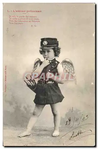 Cartes postales Fantaisie Enfant L&#39amour Policeman Police Policier Ange