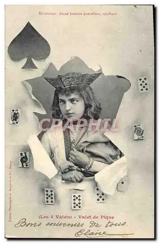 Cartes postales Fantaisie Enfant Horoscope Les 4 valets Valet de pique Cartes