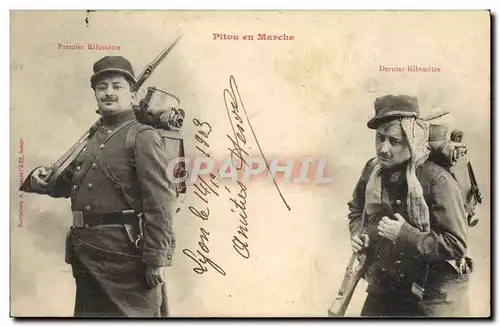 Cartes postales Fantaisie Pitou en marche Militaria