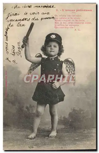 Cartes postales Fantaisie Enfant L&#39amour policeman Police Policier Ange