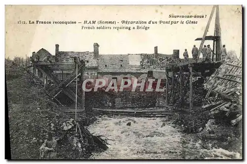 Cartes postales Militaria Ham Reparation d&#39un pont par le Genie