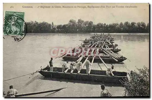 Ansichtskarte AK Militaria Grenoble 4eme Regiment de Genie Manoeuvre de Pontage Repliement d&#39un pont par trave