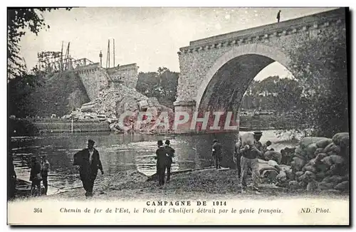 Cartes postales Militaria Chemin de fer de l&#39Est le pont de Chalifert detruit par le genie francais