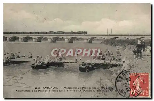 Cartes postales Militaria Avignon Manoeuvres de pontage par le 7eme genie Construction d&#39un pont de bateaux s