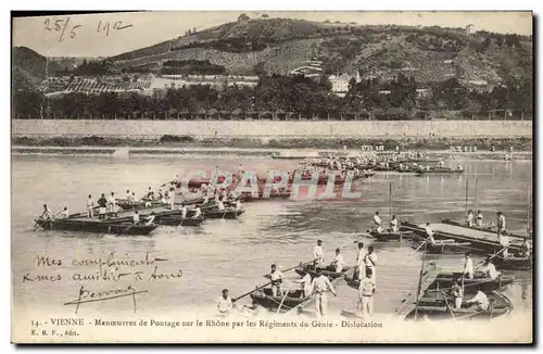 Cartes postales Militaria Vienne Manoeuvres de pontage sur le Rhone par les regiments du Genie Dislocation