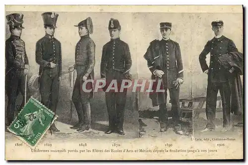 Ansichtskarte AK Militaria Uniformes successifs portes par les eleves des Ecoles d&#39Arts et Metiers