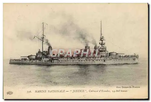 Cartes postales Bateau Justice Cuirasse d'escadre